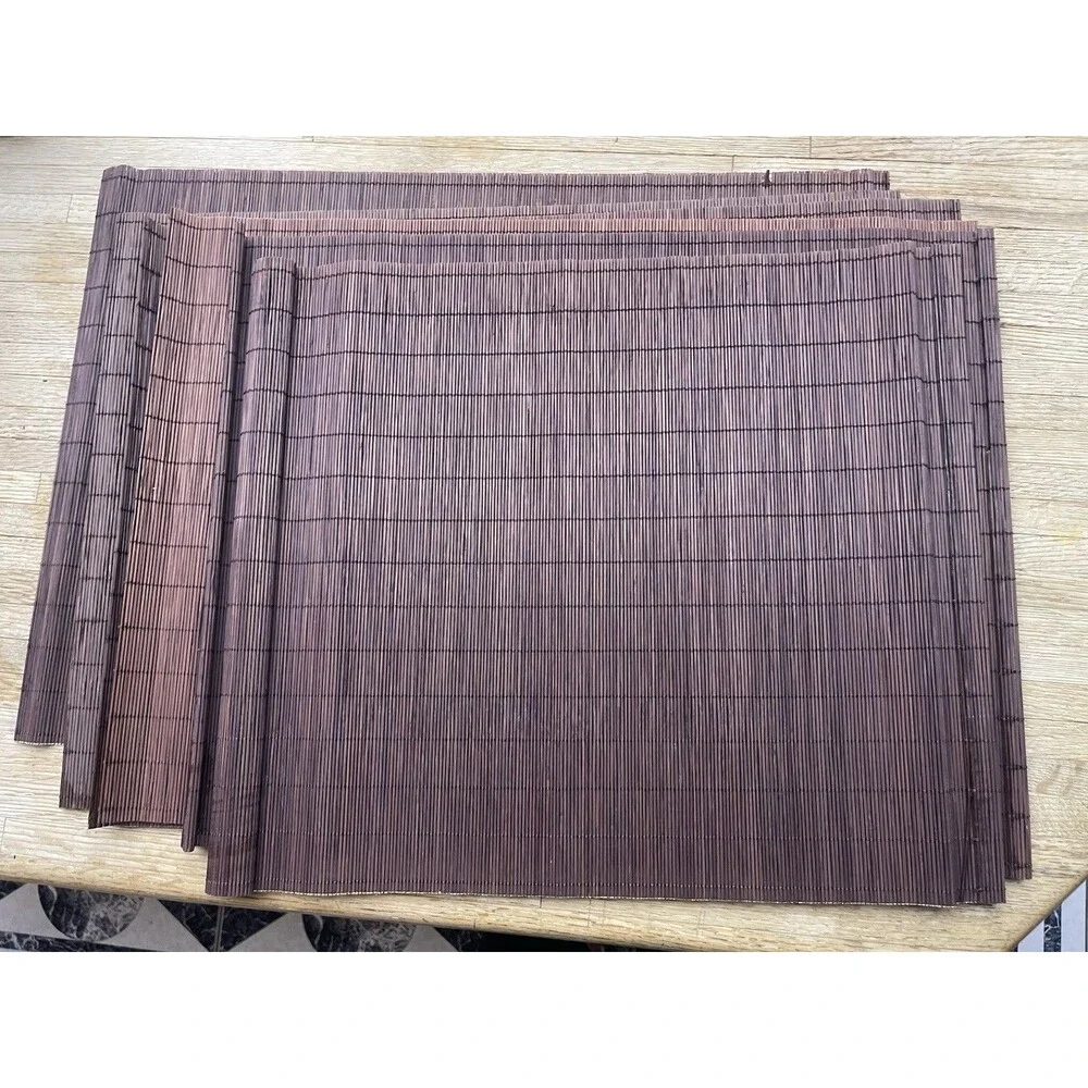 Set of 6 Vintage Style Dark Brown Foldable Rollable Bamboo Wood Place Mats
